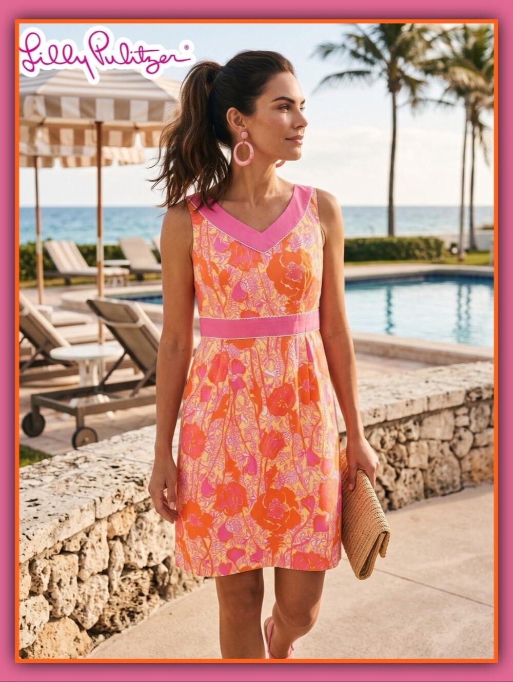 Lilly Pulitzer Originals Pink & Orange Floral Shift Dress size 8